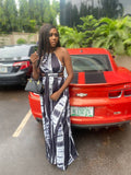 A stunning black and whiteoutfit with a bold flawless design