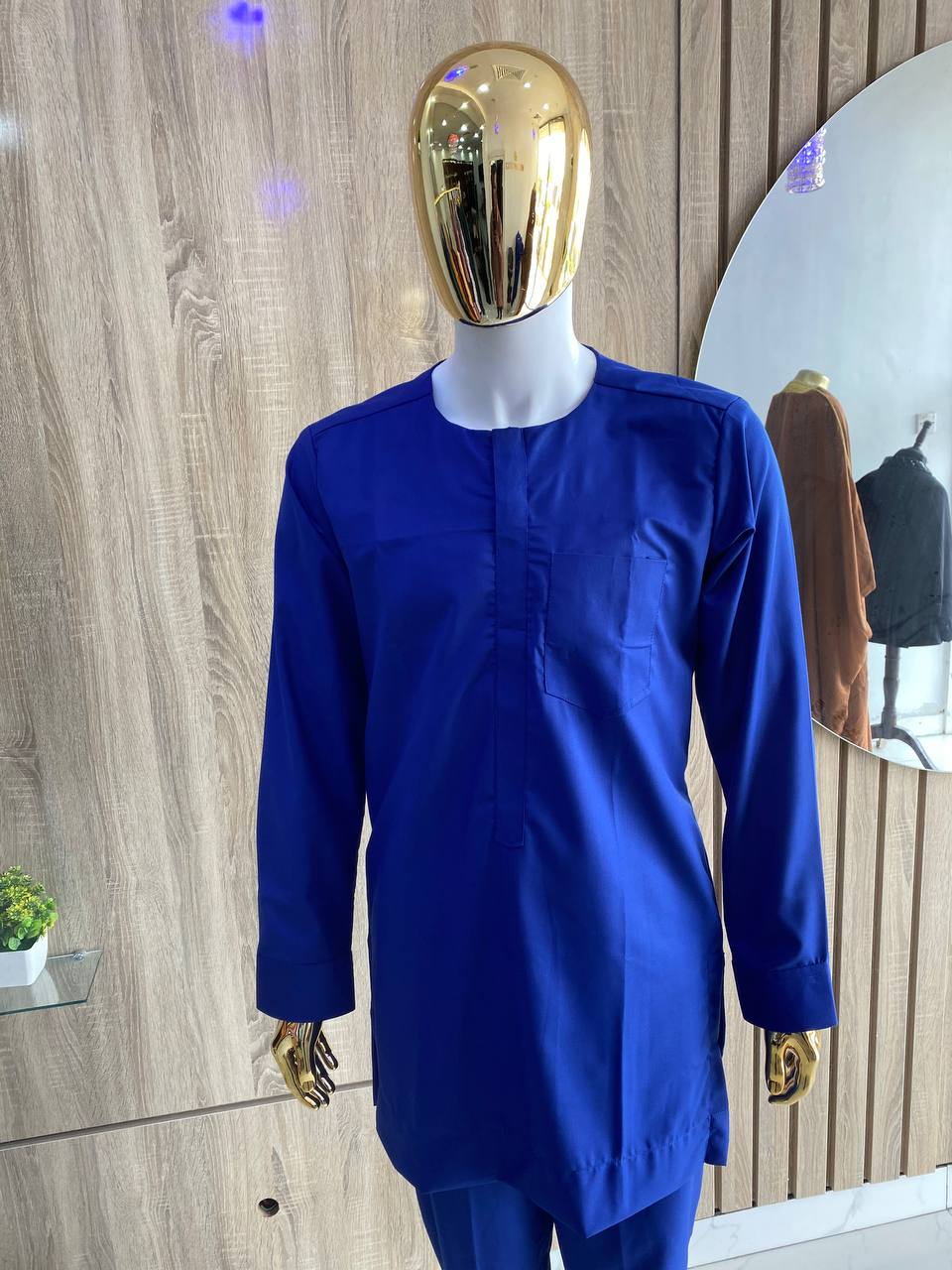 Blue Embroidery Details Agbada, 3/4 Sleeve Kaftan, and Sokoto