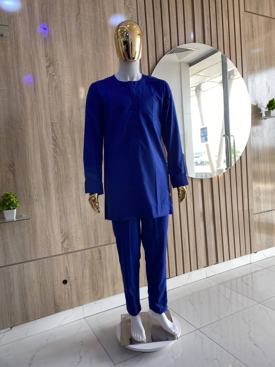 Blue Embroidery Details Agbada, 3/4 Sleeve Kaftan, and Sokoto