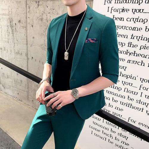 Two-piece Suit With Three-quarter Sleeves And Single Button - melvincucci