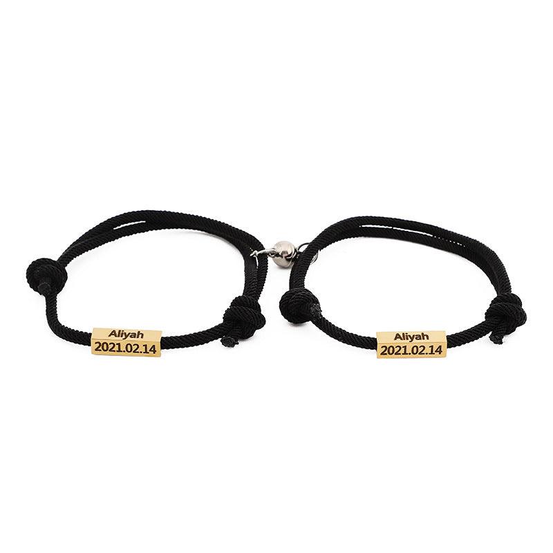 Customized Name Bracelet Eternal Love Magnet Staniless Steel Couples Bracelet - melvincucci