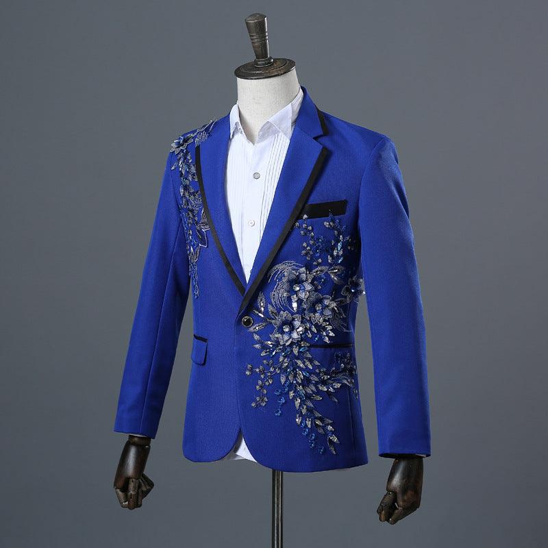 Crystal Embroidery Flowers Stage Singer Suit Jacket Bar Wedding Suit Jacket - melvincucci