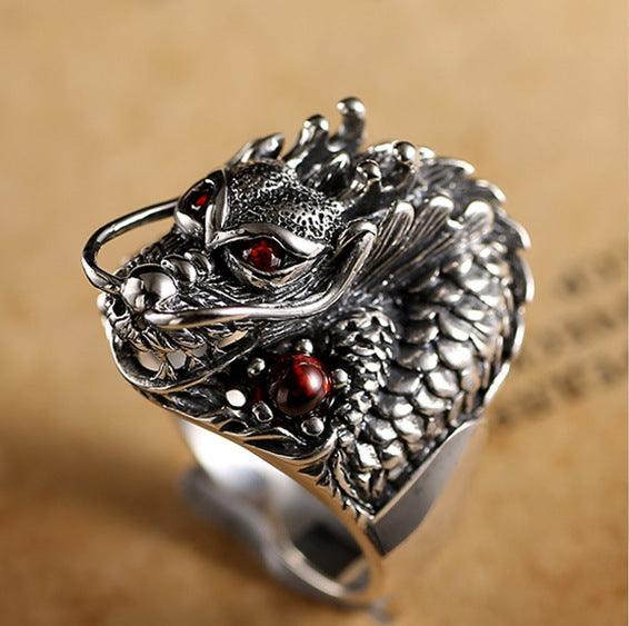 Vintage Thai Silver Dragon Head  Domineering Men's Ring - melvincucci