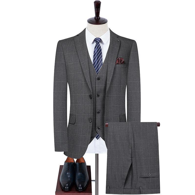 Men's Stretch Slim Fit Plaid Suit Three Piece - melvincucci
