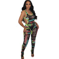 Women's Bodysuit Mesh Print Sheer Two-Piece Pant Set - melvincucci