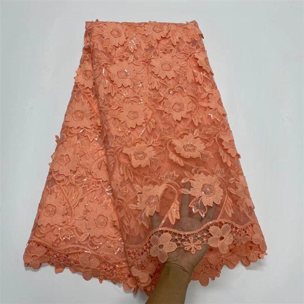 Water Soluble Lace With Sequins Embroidered Flower Texture Mesh Fabric - melvincucci