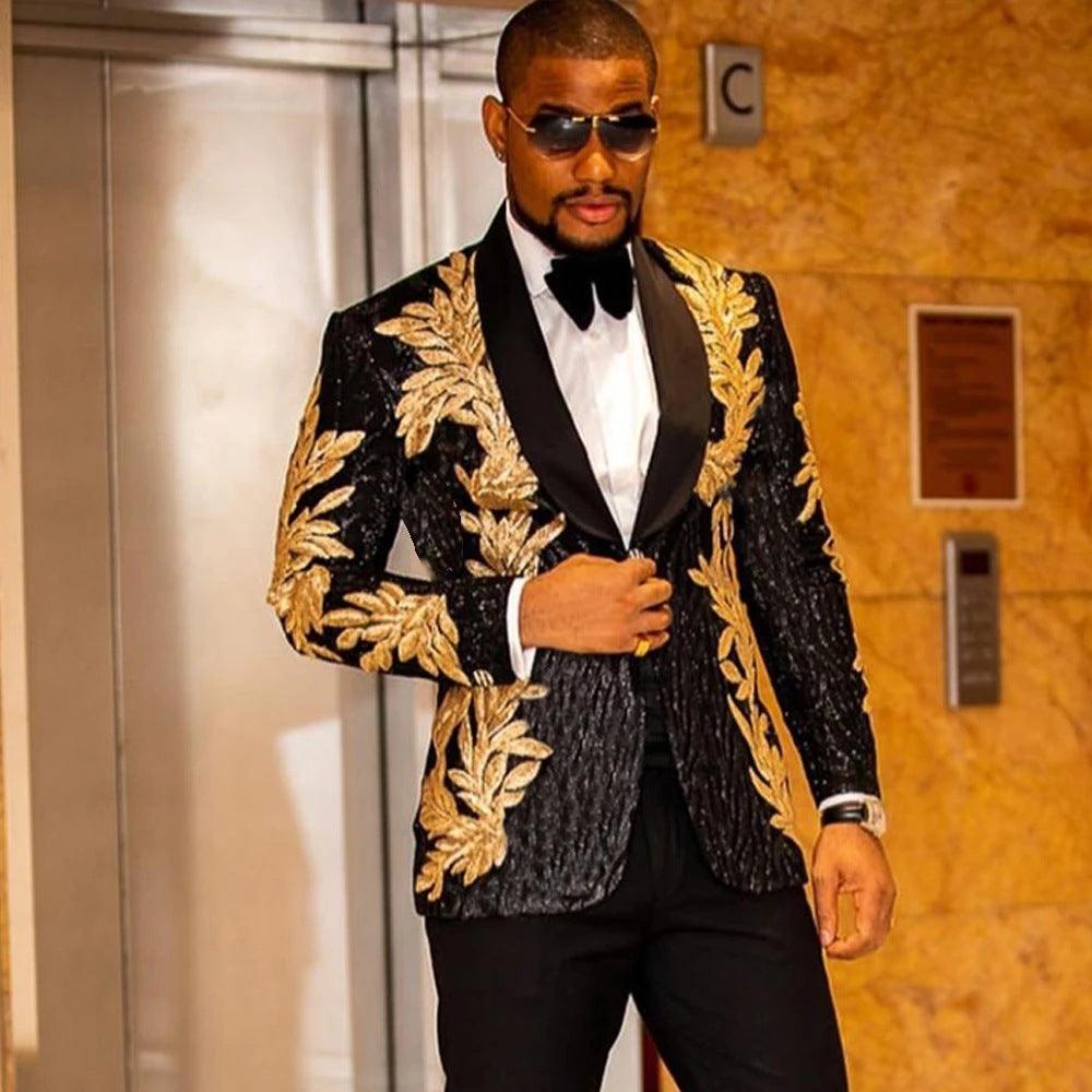 Men's Gold Sequin Applique Suit Casual Suit Jacket - melvincucci