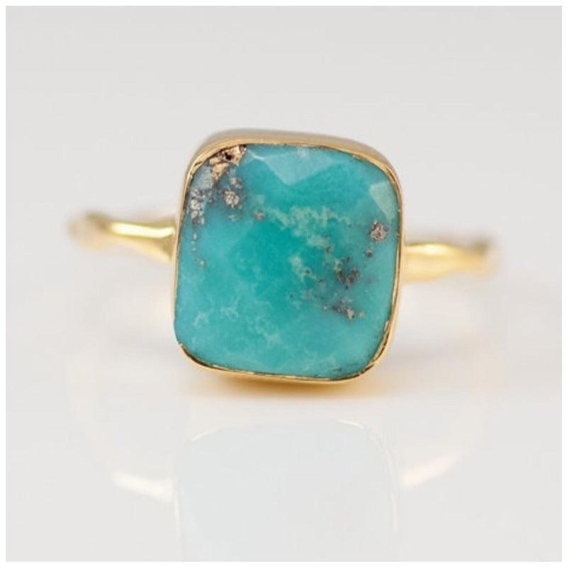 Simple Square Turquoise 18k Gold Plated Ring - melvincucci