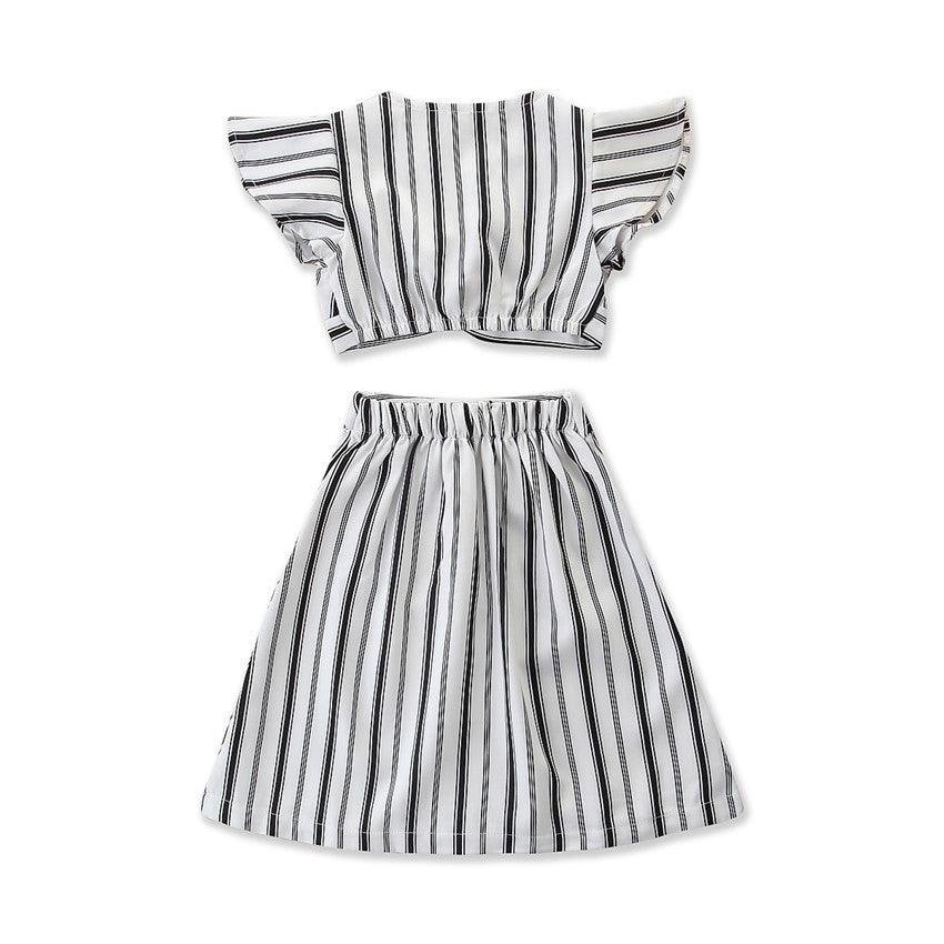 Fashionable white striped mini Fly sleeve dress for girls - melvincucci