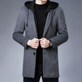 Mens Detachable Hooded Woolen Winter Coat Jacket Mid-Length Single Breasted - melvincucci