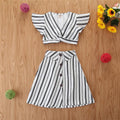 Fashionable white striped mini Fly sleeve dress for girls - melvincucci