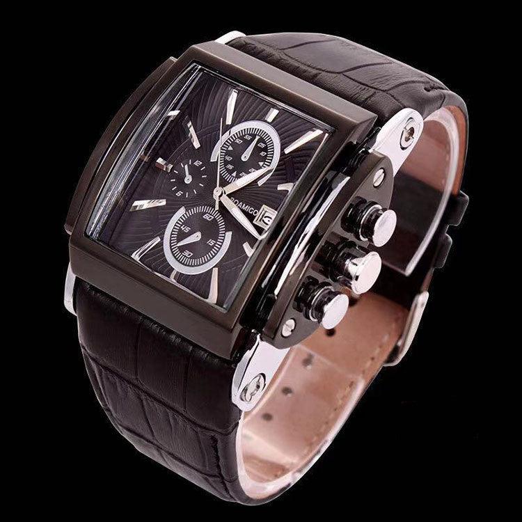Square leather belt watch men - melvincucci