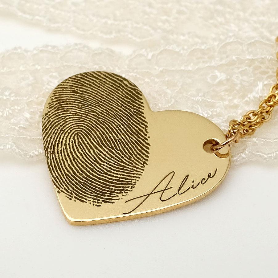 Personalized Fingerprint Necklace Custom Heart Necklace Name Necklace Memorial Gift Christmas Gift Valentines Day Gift - melvincucci