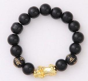 Obsidian 18K Gold Bracelet six brave words on hand and little Pearl transport gifts wholesale - melvincucci