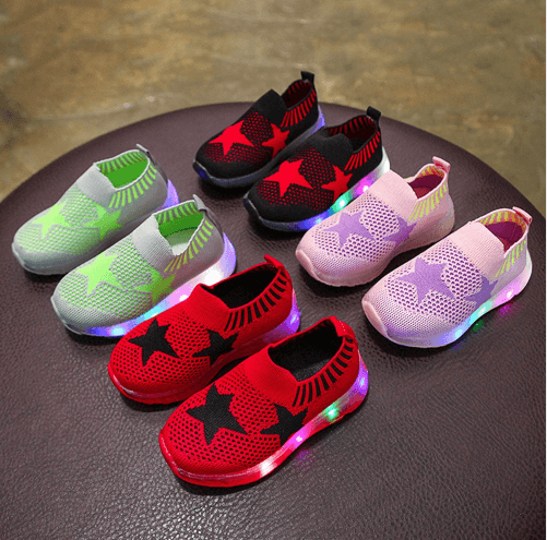 Children's Light Shoes Girls Casual Shoes Girls Flying Weaving Shoes Stars Shoes Shoes Children's Shoes Net Shoes - melvincucci