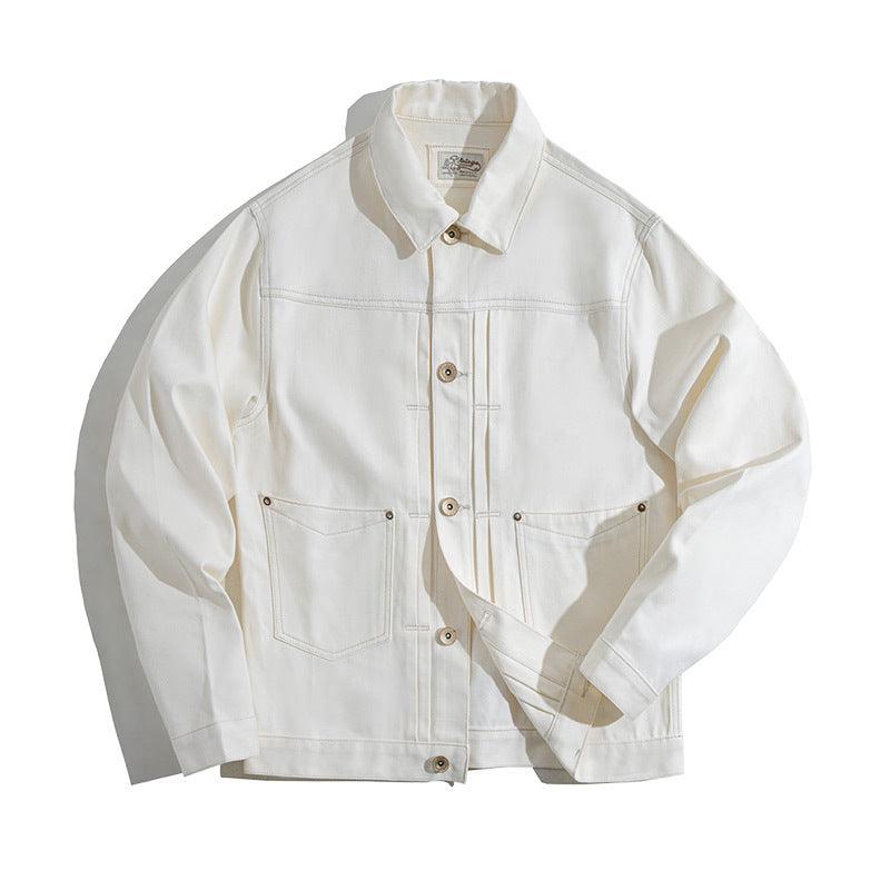 American Retro Paris Buckle White Ranch Denim Jacket Jacket Men - melvincucci