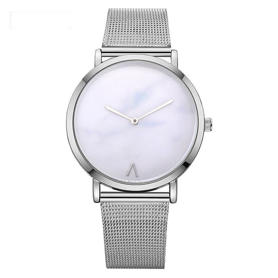 Vansvar fashion brand silver and gold mesh band creative marble wristwatch casual women quartz watches gift relogio feminino - melvincucci
