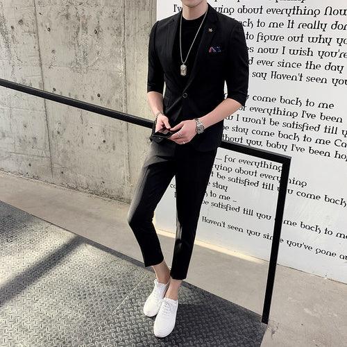 Three-quarter Sleeve Suit Men's Suit Korean Version Of The Trend Of Casual Men's Mid-sleeve Suit - melvincucci