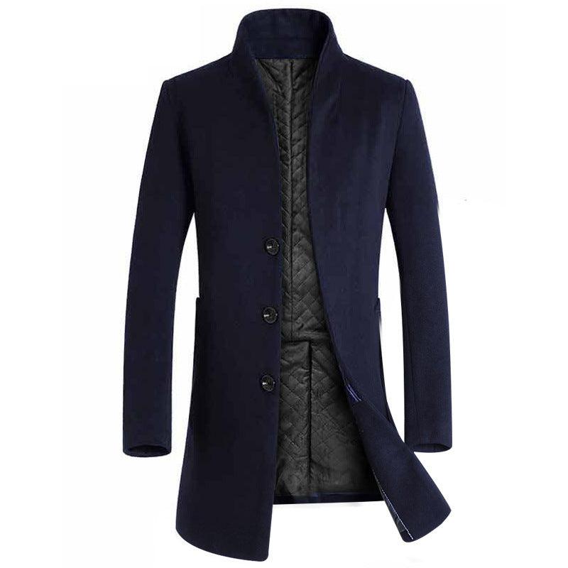 Men's mid-length slim coat woolen coat trench coat jacket - melvincucci