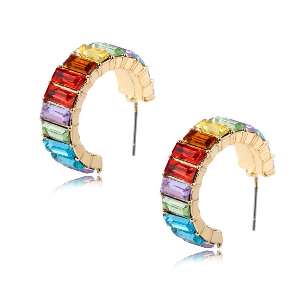 Multicolor glass diamond C-shaped earrings - melvincucci