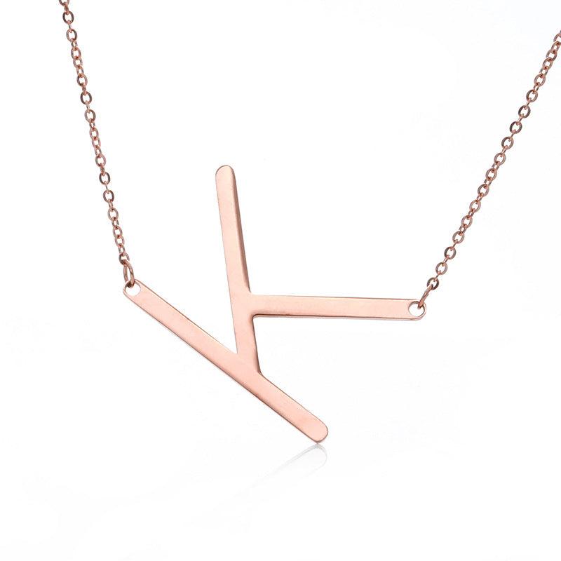 Fabulous Rose Gold Plated Stainless Steel Initial Letter Pendant Necklace - melvincucci