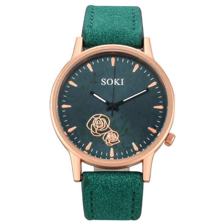 Simple temperament elegant fashion flower trend Korean student belt big dial watch - melvincucci