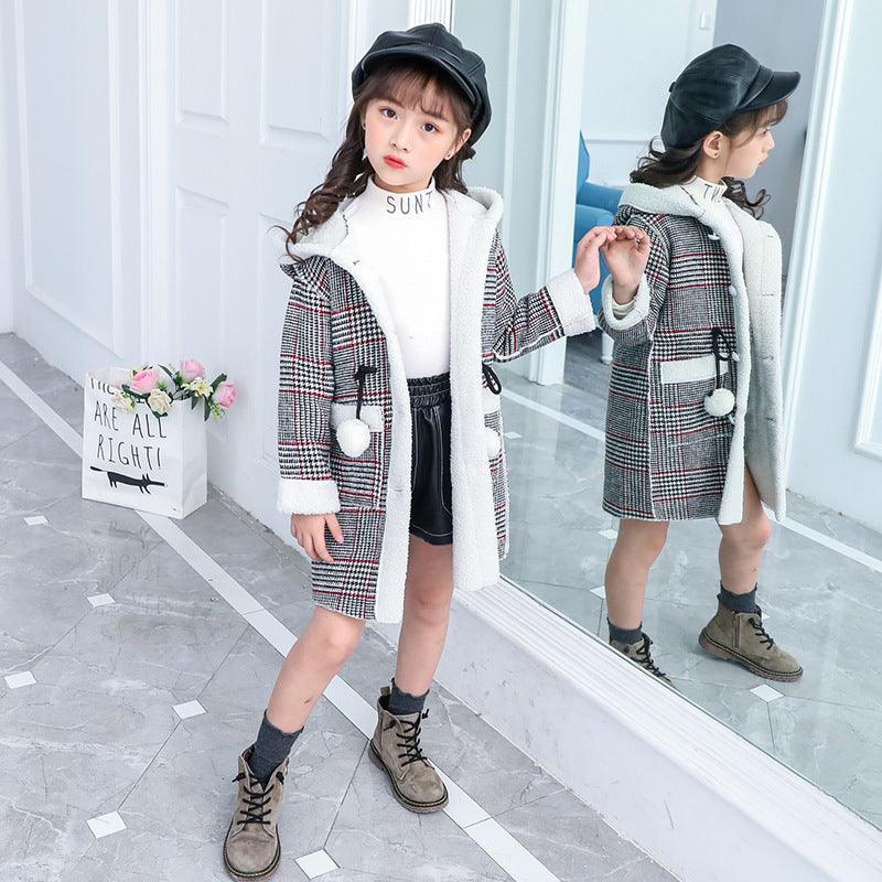 2021 new foreign gas plus velvet jacket thick medium and large children Korean version of the coat woolen coat - melvincucci