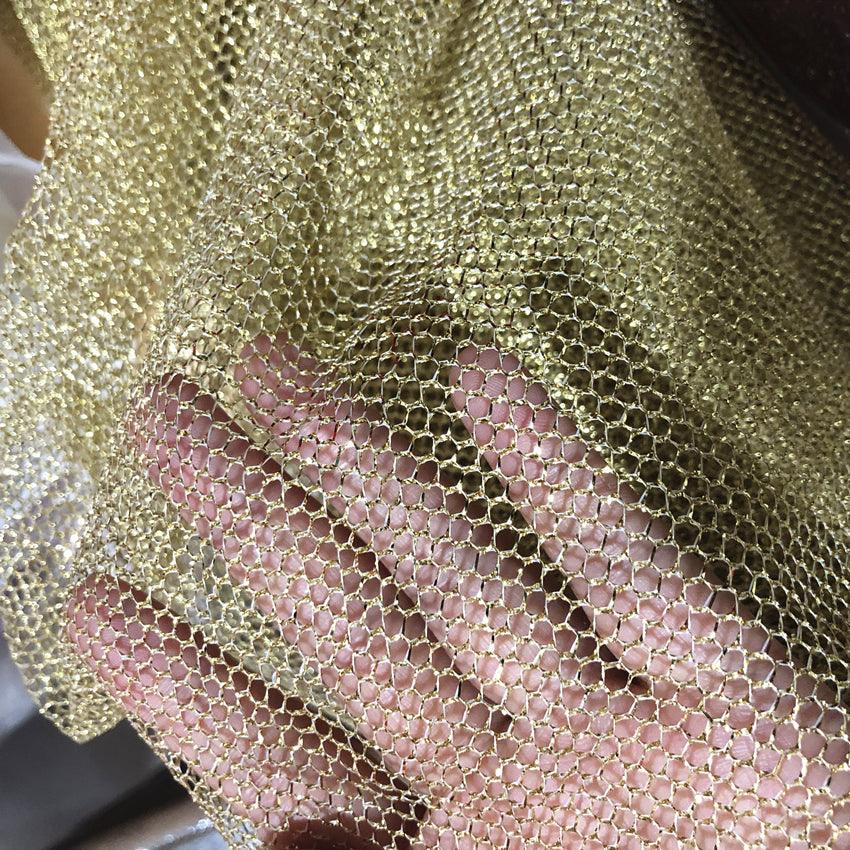 Large Mesh Diamond Shape Mesh Fabric With Golden Silver Filigree - melvincucci