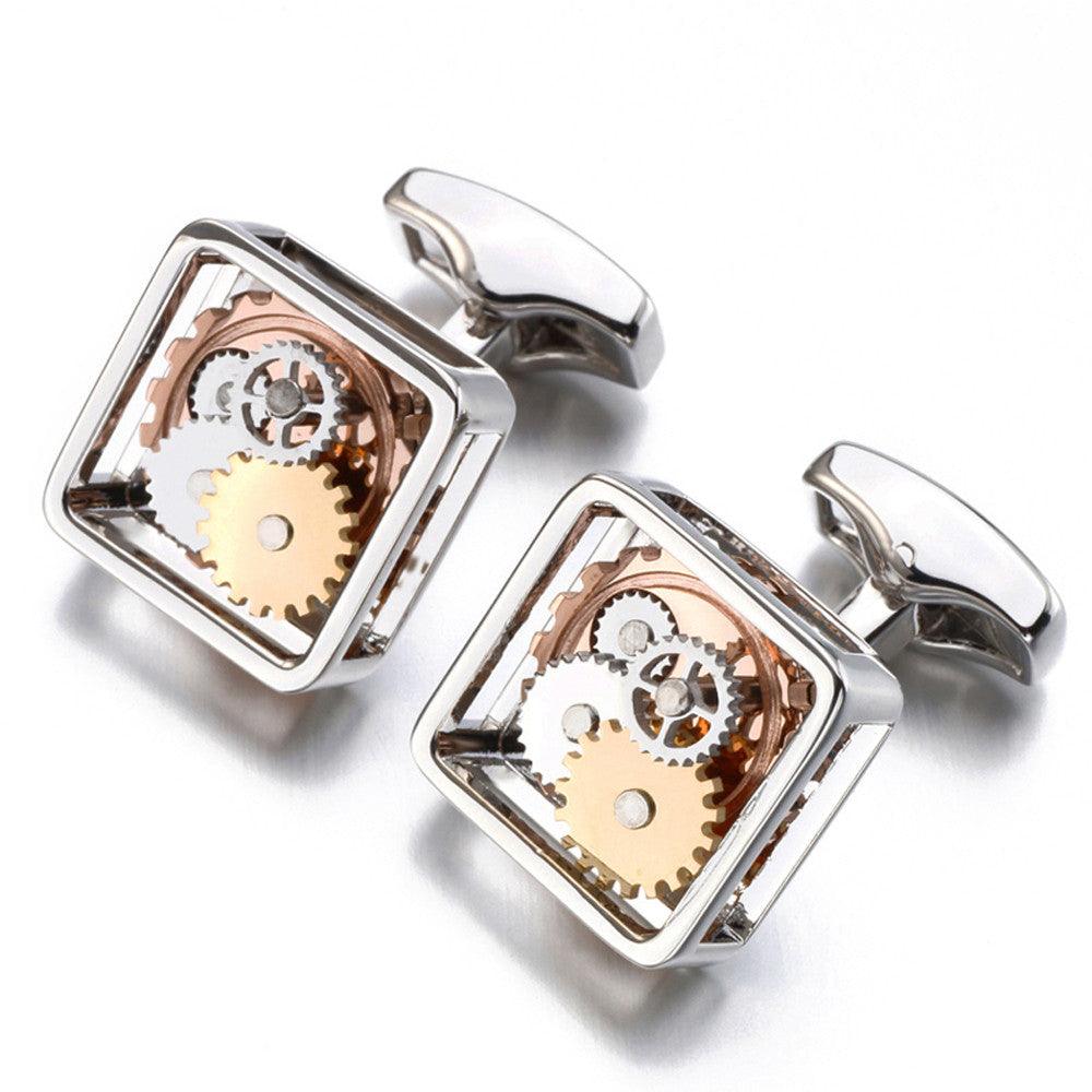 Square Gear Cufflinks Men's Movement Buttons - melvincucci