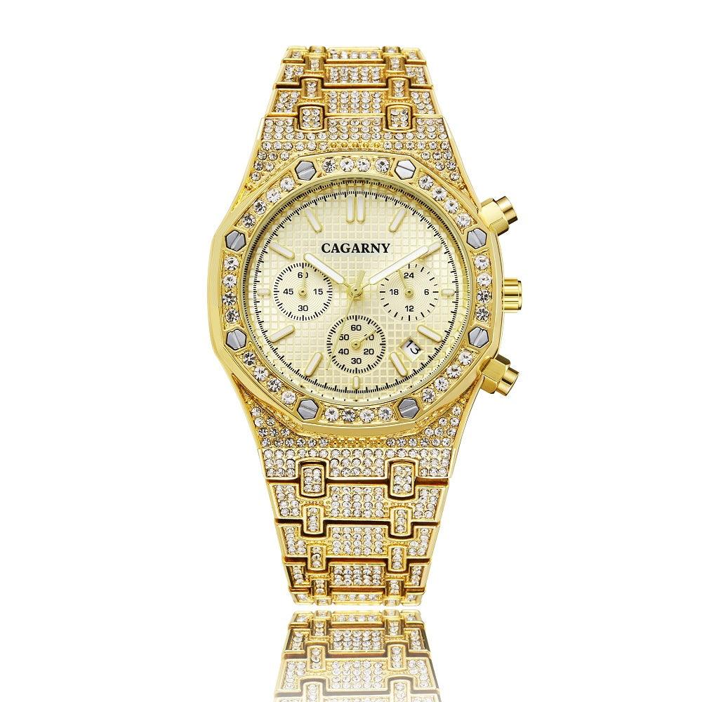 Diamond Full Diamond Six Hands Quartz Chronograph Men's Watch - melvincucci
