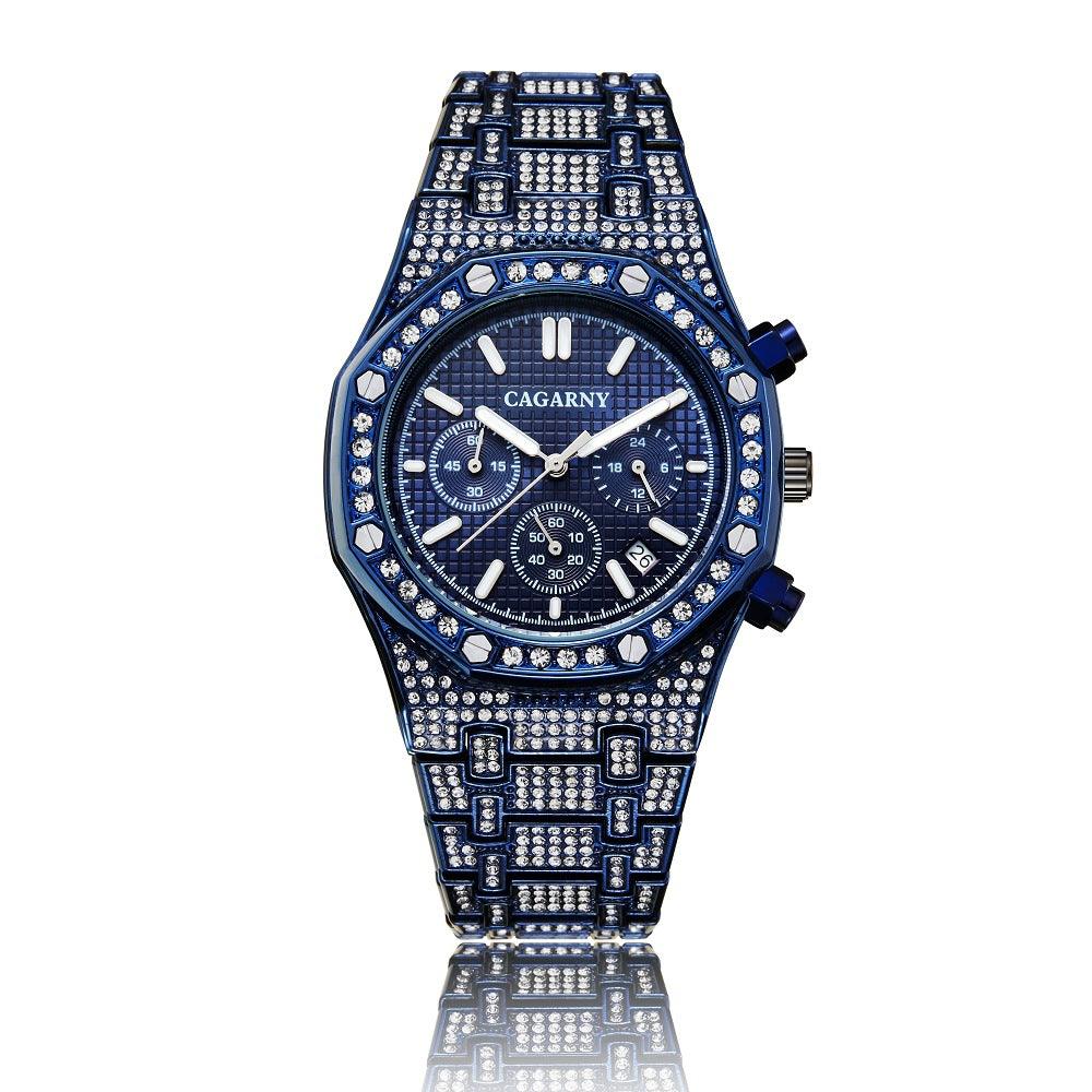 Diamond Full Diamond Six Hands Quartz Chronograph Men's Watch - melvincucci