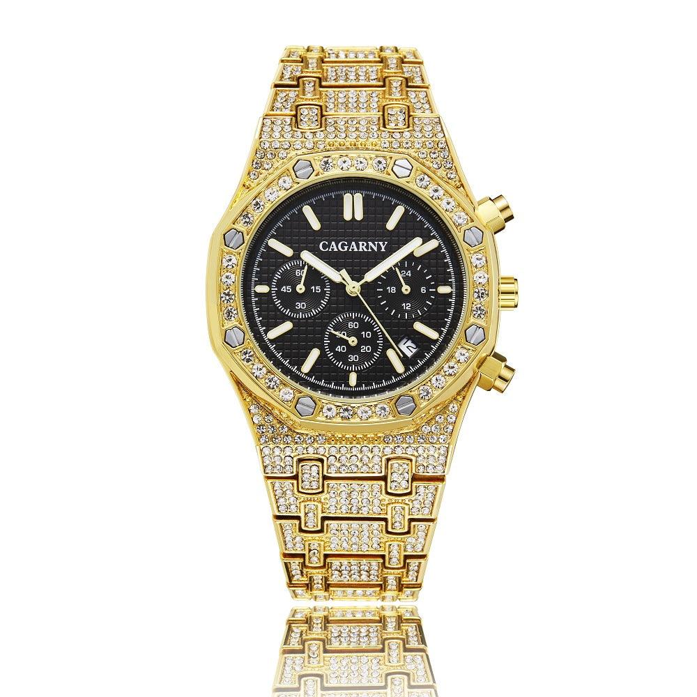 Diamond Full Diamond Six Hands Quartz Chronograph Men's Watch - melvincucci