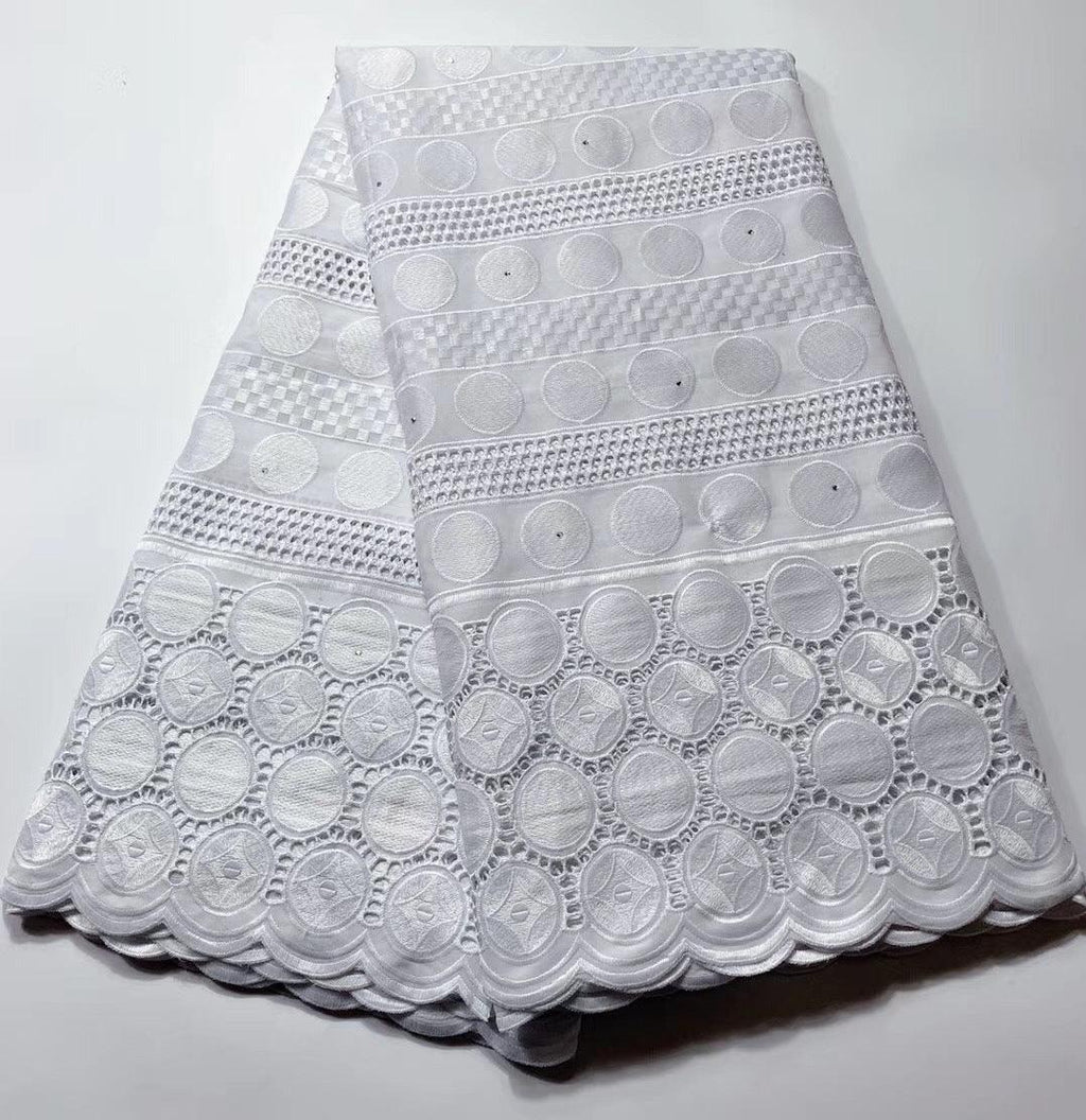 Polka Dot White Swiss Cotton African Lace Embroidered Fabric - melvincucci