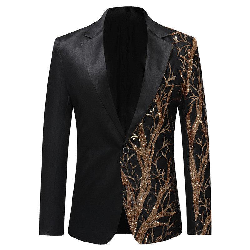 Colorblock Sequined Long-sleeved Emcee Casual Suit - melvincucci