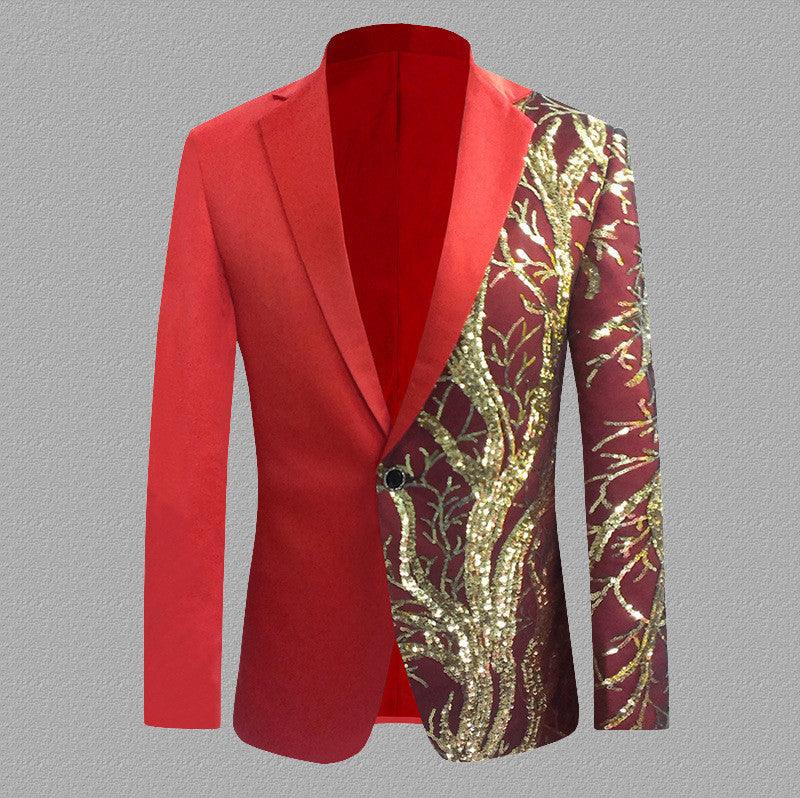 Colorblock Sequined Long-sleeved Emcee Casual Suit - melvincucci