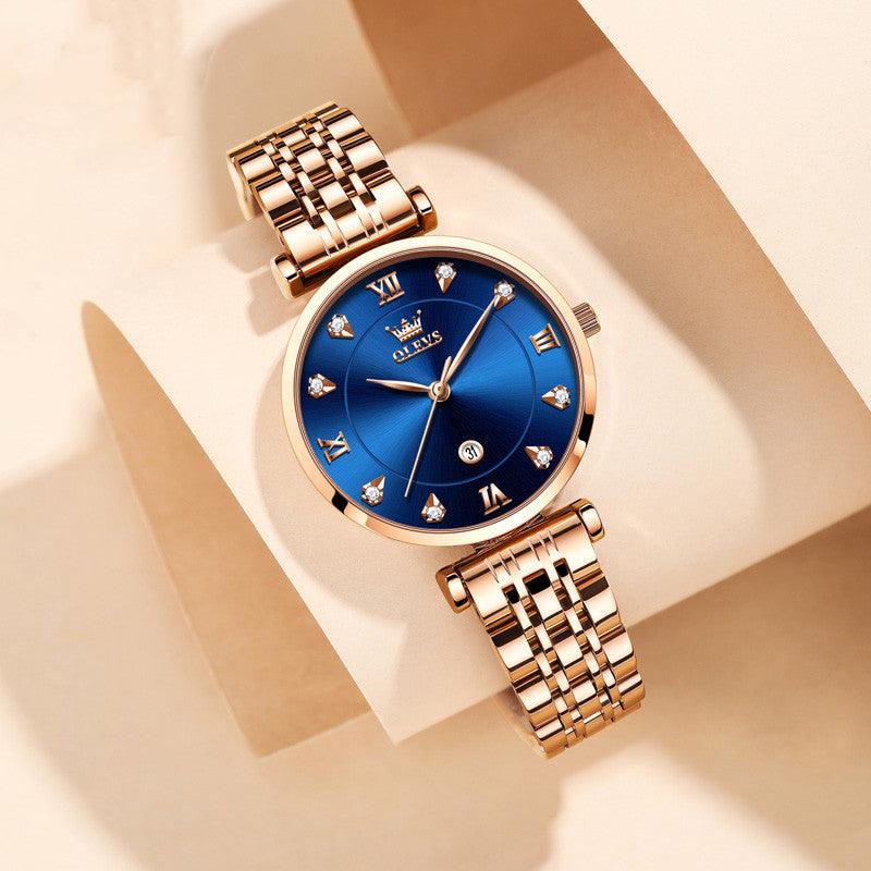 Calendar Quartz Watch Business Waterproof Ladies Watch Women's Steel Band Red Women's Watch - melvincucci