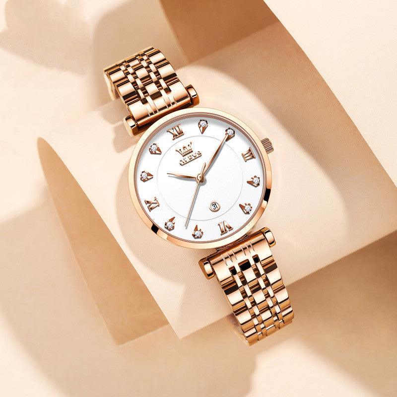 Calendar Quartz Watch Business Waterproof Ladies Watch Women's Steel Band Red Women's Watch - melvincucci