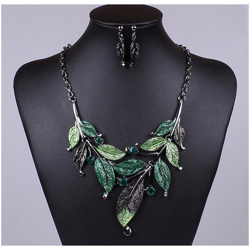 Europe and the United States big jewelry sets, color leaves, short clavicle necklace, bridal dress, female fashion accessories wholesale - melvincucci