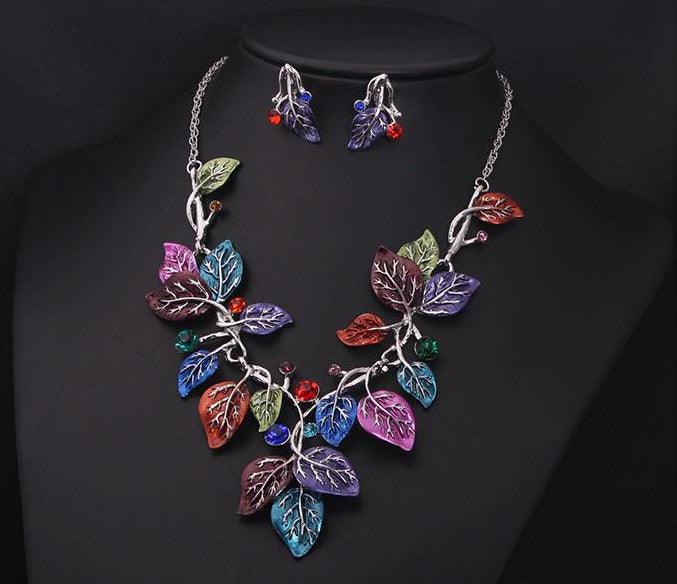 Europe and the United States big jewelry sets, color leaves, short clavicle necklace, bridal dress, female fashion accessories wholesale - melvincucci