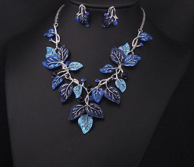 Europe and the United States big jewelry sets, color leaves, short clavicle necklace, bridal dress, female fashion accessories wholesale - melvincucci