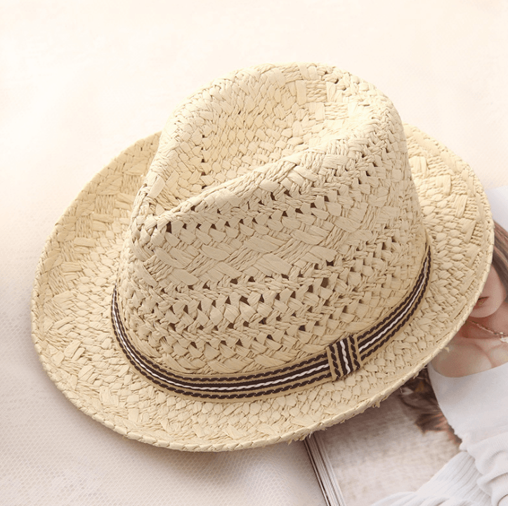 Straw Hat Parent-child Breathable Jazz Hat tide British Top Hat Summer Men's Panama Hat Children's Beach Sun - melvincucci