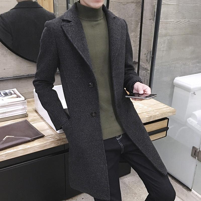 Foreign Trade Data Sell Through Autumn New Mid-Length Windbreaker Korean Men's Woolen Coat Men's Large Size Coat Male NF06 - melvincucci