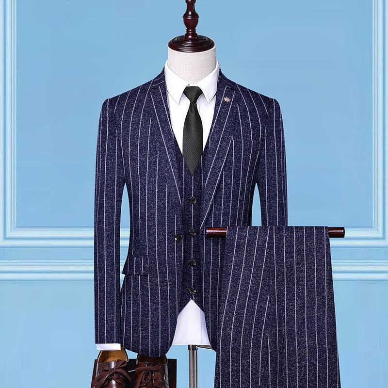 2020 New Trend Men'S Suit Three-Piece Wedding Banquet Suit Linen Stripe Slim Fashion British Style - melvincucci