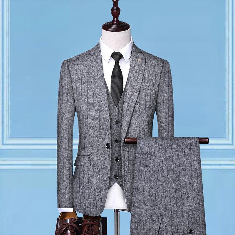 2020 New Trend Men'S Suit Three-Piece Wedding Banquet Suit Linen Stripe Slim Fashion British Style - melvincucci