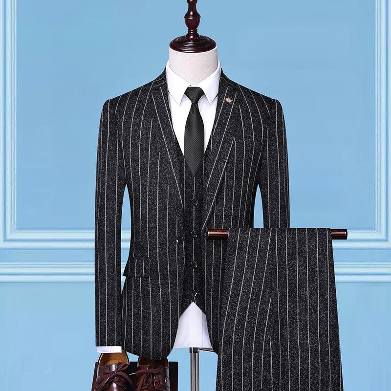 2020 New Trend Men'S Suit Three-Piece Wedding Banquet Suit Linen Stripe Slim Fashion British Style - melvincucci