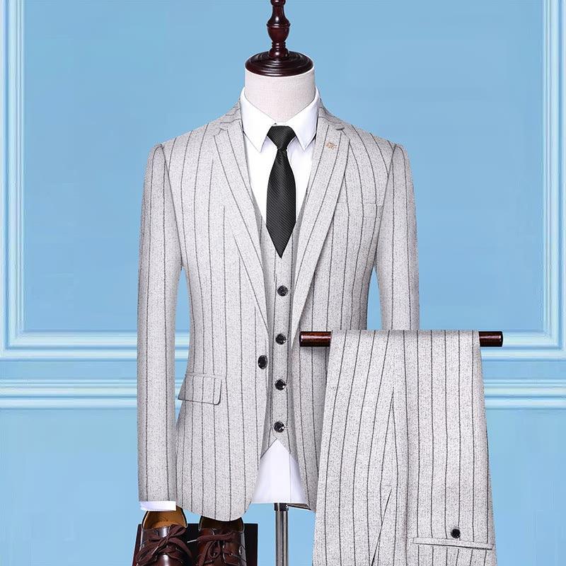 2020 New Trend Men'S Suit Three-Piece Wedding Banquet Suit Linen Stripe Slim Fashion British Style - melvincucci