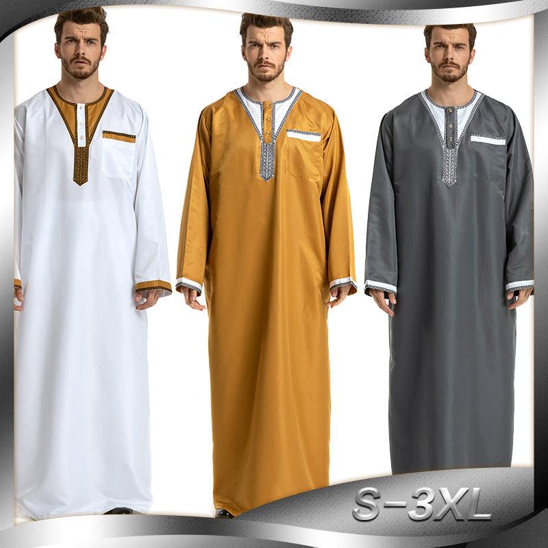 Round Neck Stitching Long-Sleeved Muslim Hui Robe Male - melvincucci