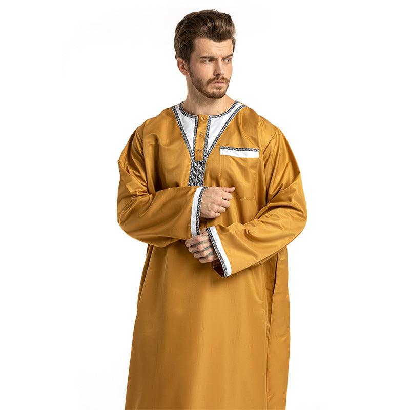 Round Neck Stitching Long-Sleeved Muslim Hui Robe Male - melvincucci