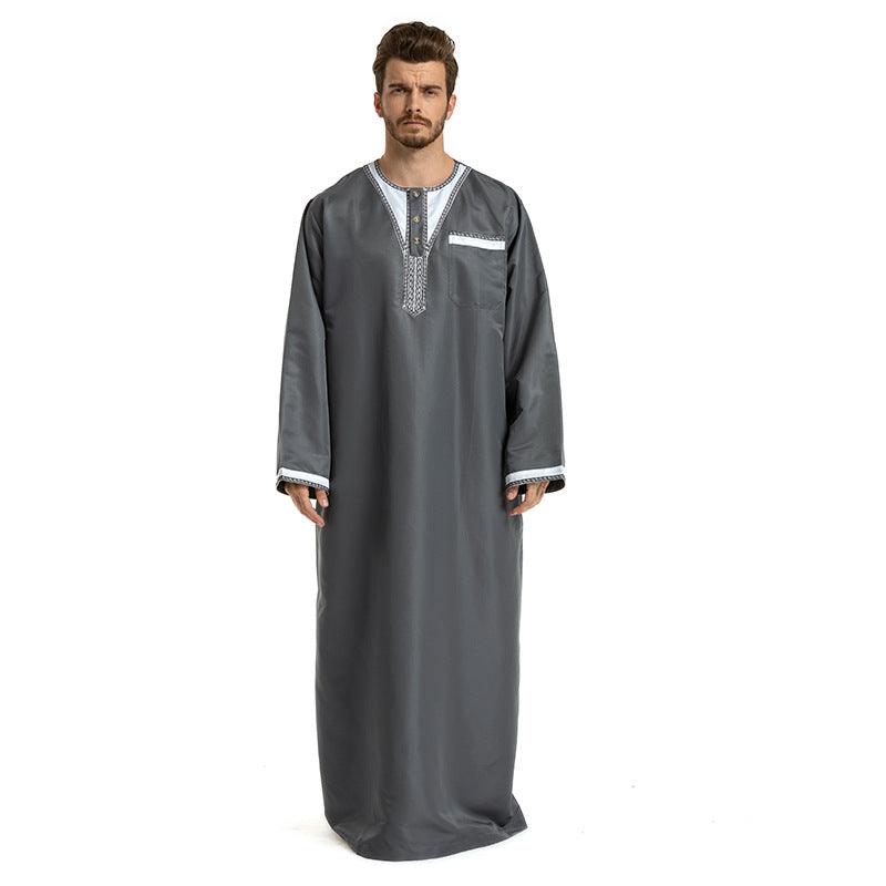 Round Neck Stitching Long-Sleeved Muslim Hui Robe Male - melvincucci