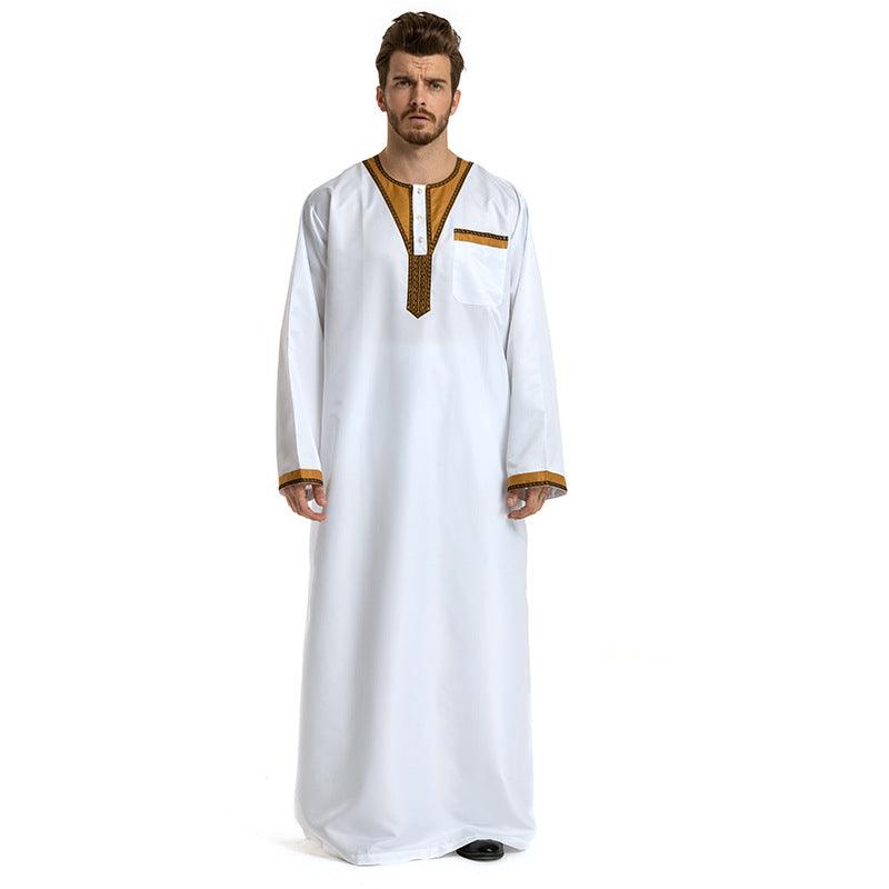 Round Neck Stitching Long-Sleeved Muslim Hui Robe Male - melvincucci
